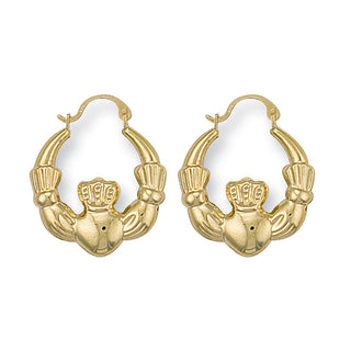 9K Yellow Gold Claddagh Creole Hoop Earrings