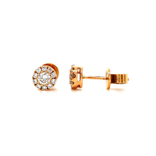 18K Yellow Gold Round Diamond Cluster Stud Earrings