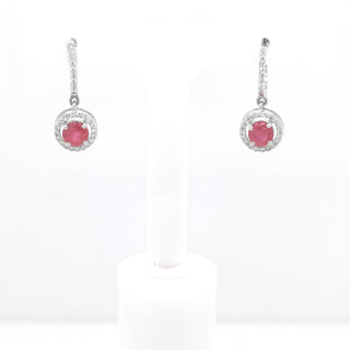 9ct White Gold Ruby And Diamond Drop Earrings