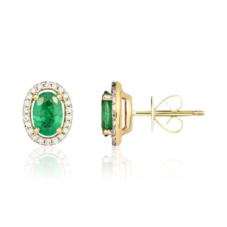 9K Yellow Gold Emerald and Diamond Earrings