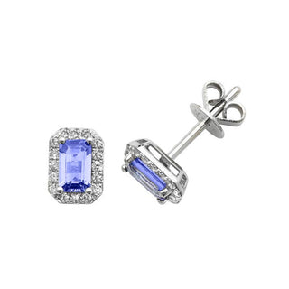 9ct White Gold Tanzanite & Diamond Stud Earrings