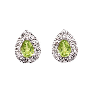 9K White Gold Peridot & Diamond Stud Earrings