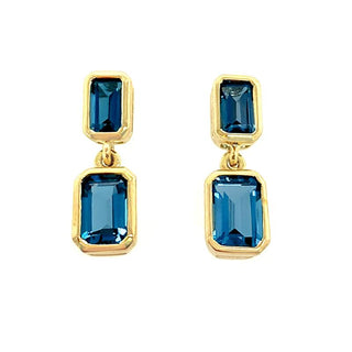 9K Yellow Gold Blue Topaz Octagonal Drop Earrings