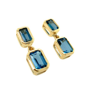 9K Yellow Gold Blue Topaz Octagonal Drop Earrings