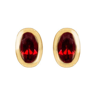 9K Yellow Gold Oval Cut Garnet Stud Earrings