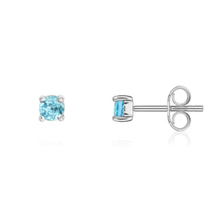 9K White Gold  Round Swiss Blue Topaz Stud Earrings