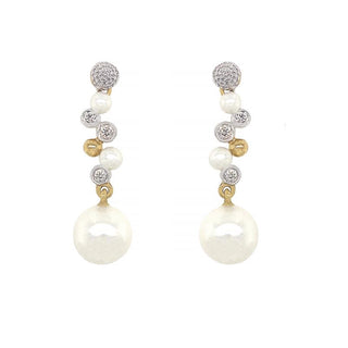 9K Yellow Gold Pearl & Diamond Stud Earrings