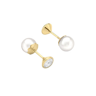 9K Yellow Gold CZ & Freshwater Pearl Reversible Stud Earring