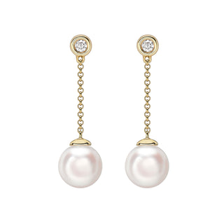 18K Yellow Gold Akoya Pearl & Diamond Drop Earrings