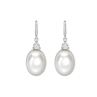 18K White Gold Freshwater Pearl & Diamond Drop Earrings