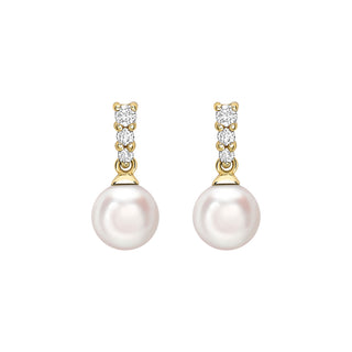 18K Yellow Gold Akoya Pearl & Diamond Drop Earrings