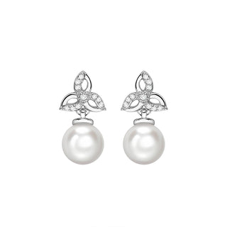 9K White Gold Freshwater Pearl & Diamond Floral Drop Earring