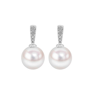 9K White Gold Freshwater Pearl & Diamond Stud Earrings