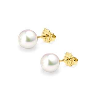 18K Yellow Gold Akoya AAA Grade Pearl Stud Earrings 8mm