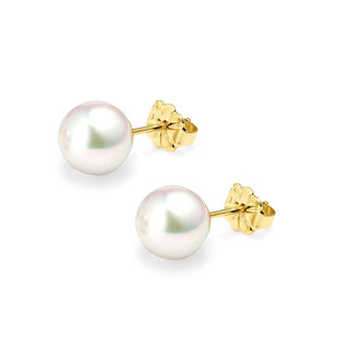 18K Yellow Gold Akoya AAA Grade Pearl Stud Earrings 9mm