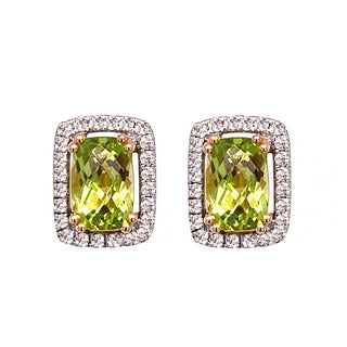 9K Yellow Gold Peridot & Diamond Stud Earrings