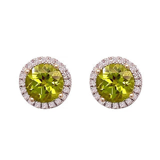 9K Yellow Gold Peridot & Diamond Stud Earrings