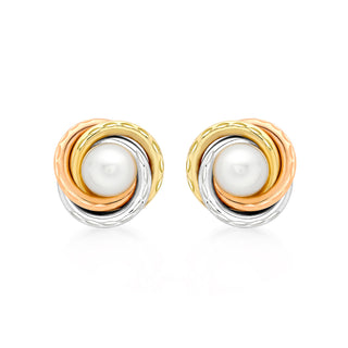 9K 3 Colour Gold Twist Pearl Stud Earrings