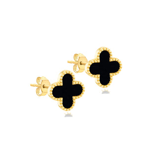 9K Yellow Gold Large Onyx Petal Stud Earrings