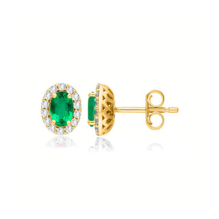 9K Yellow Gold Emerald & Diamond Stud Earrings