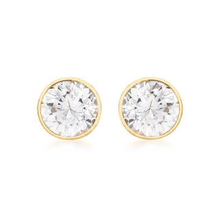 9K Yellow Gold CZ Round Stud Earrings