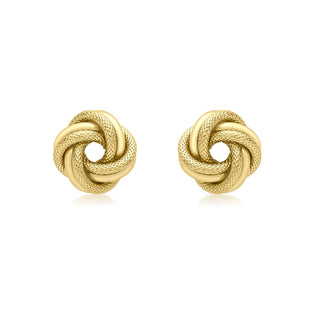 9K Yellow Gold Textured & Polished Knot Stud Earrings