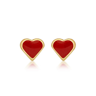 9K Yellow Gold Enamel Heart Stud Earrings