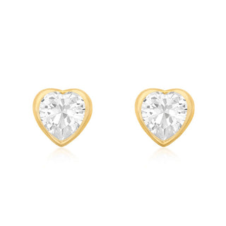 9K Yellow Gold CZ Heart Stud Earrings