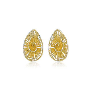 9K 2-Coloured Gold Lace-Style Swirl Teardrop Stud Earrings