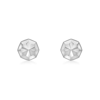 9K White Gold 7mm Diamond Cut Octagonal Stud Earrings