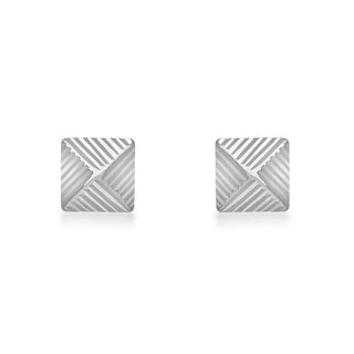 9K White Gold Ribbed-Detail Pyramid Stud Earrings