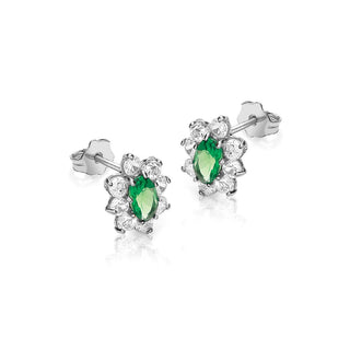 9K White Gold CZ Flower Cluster Stud Earrings