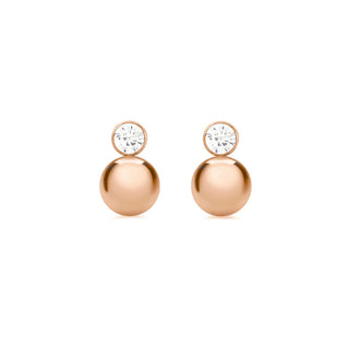 9K Rose Gold CZ & 9mm Ball Drop Earrings