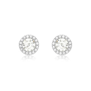 9K White Gold CZ 7.5mm Stud Earrings