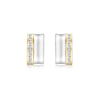 9K 2-Colour Gold CZ Double-Bars Stud Earrings