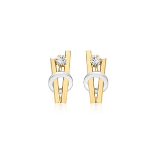 9K 2-Colour Gold 2-Bar & Ring Stud Earrings