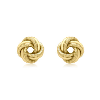 9K Yellow Gold Textured & Polished Knot Stud Earrings