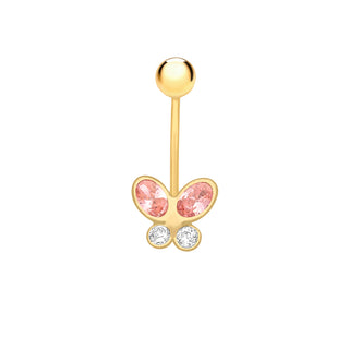 9K Yellow Gold CZ Butterfly Belly Stud