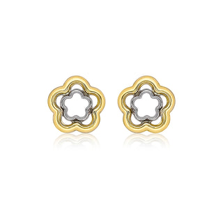 9K 2 Colour Gold Double Flower Stud Earrings