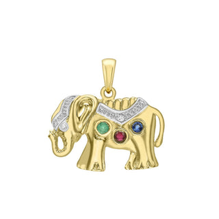 9K Yellow Gold Gemstone Elephant Pendant