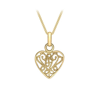 9K Yellow Gold Milgrain Filigree Heart Pendant