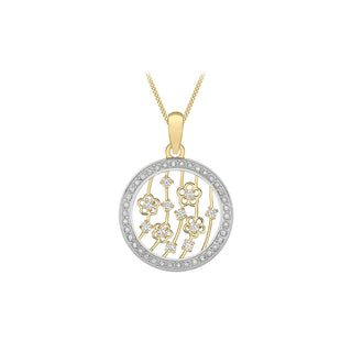 9K Yellow Gold CZ Disc & Flowers Pendant