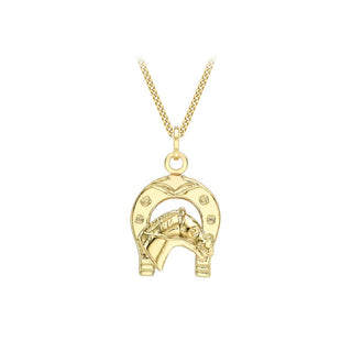 9K Yellow Gold Horseshoe & Horse Pendant