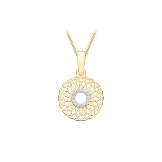 9K Yellow Gold CZ Circle Overlapping Spiral Pendant