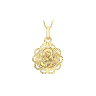 9K Yellow Gold 'Mary & Child' Diamond Cut Pendant