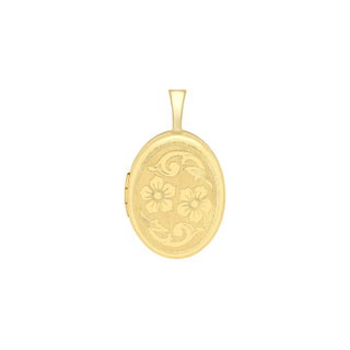 9K Yellow Gold Floral Motif Oval Locket