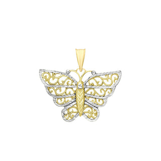 9K 2-Colour Gold Diamond Cut Filigree-Butterfly Pendant