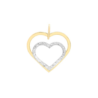 9K 2-Colour Gold Diamond Cut Double-Heart Pendant
