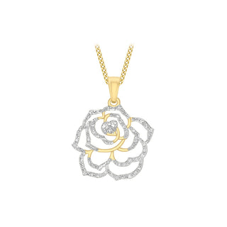 9K 2-Colour Gold Diamond Rose Pendant
