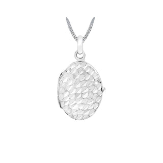 9K White Gold Hammered Oval Locket